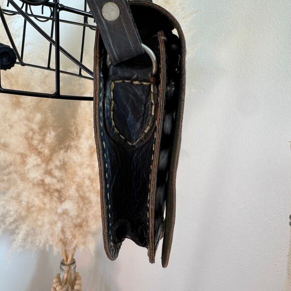 Vintage Moroccan Dark Tooled Leather Saddle Crossbody Bag - Boho Chic - Picture 2 of 10